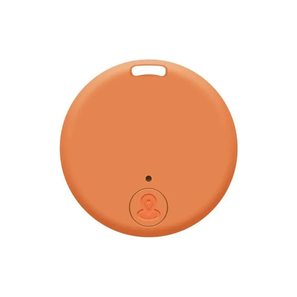 Dispositif de suivi Bluetooth orange, rond et compact, avec bouton central. Idéal pour localiser objets perdus. Accessoire technologique moderne.