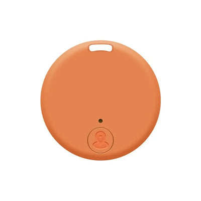 Dispositif de suivi Bluetooth orange, rond et compact, avec bouton central. Idéal pour localiser objets perdus. Accessoire technologique moderne.