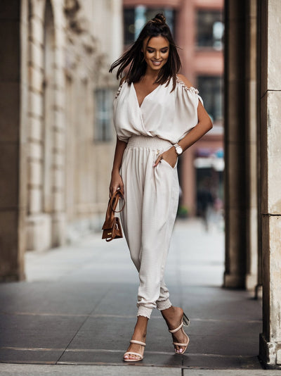 Emma Combinaison décontractée off-shoulder avec détails à volants