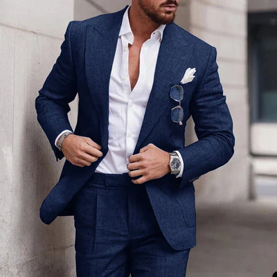 Costume de mariage 2 pièces en lin pour hommes - boutonnage simple