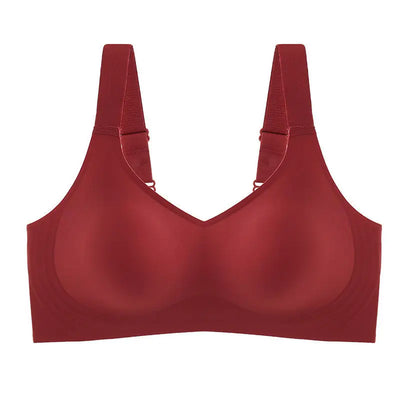 Soutien-gorge rouge sans couture, bretelles larges, design lisse et confortable, lingerie féminine moderne, idéal pour un maintien optimal.