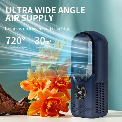 Ventilateur sans pales avec humidificateur & lumière RGB - Silencieux & sans fil pour la maison & les voyages