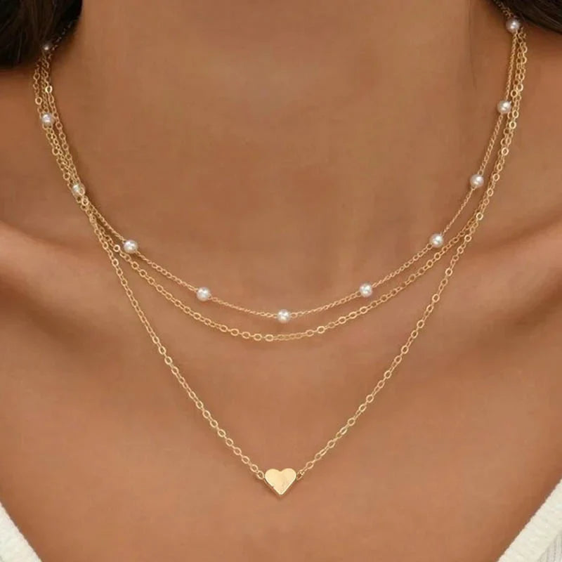 Lily | 3-layer gold and silver necklace with heart or cross pendant