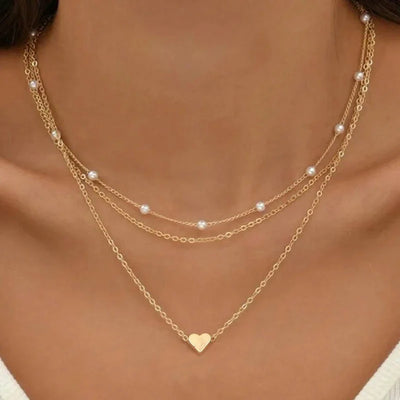 Lily | 3-layer gold and silver necklace with heart or cross pendant