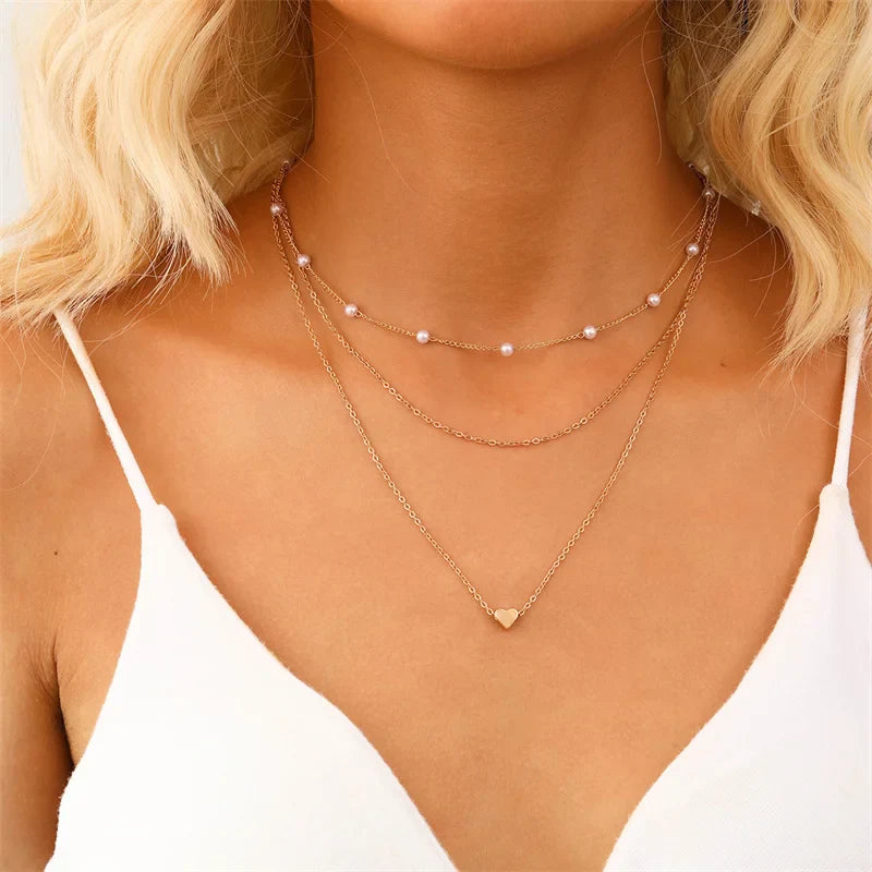 Lily | 3-layer gold and silver necklace with heart or cross pendant