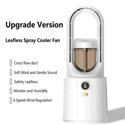 Ventilateur de chambre à coucher sans feuilles avec refroidissement par pulvérisation & veilleuse - Mini-refroidisseur d'air silencieux pour un meilleur sommeil en été