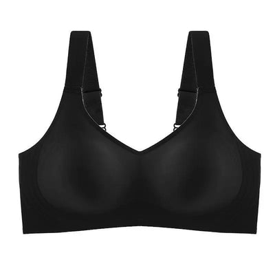 Soutien-gorge noir sans couture, bretelles larges, design confortable, lingerie féminine, sous-vêtement quotidien, style minimaliste.