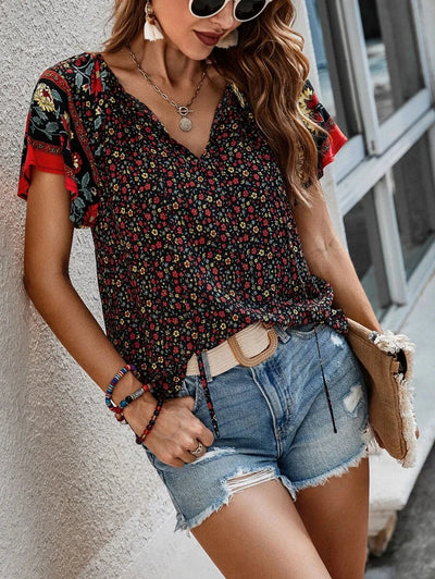 Blouse boho Kataleya femme manches courtes fluide polyvalente estivale