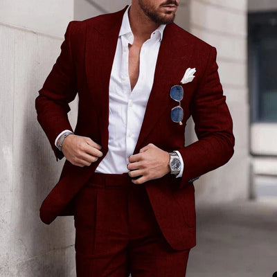 Costume de mariage 2 pièces en lin pour hommes - boutonnage simple