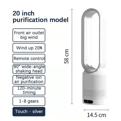 Ventilateur 3-en-1 Bladeless Tower - Sûr, Silencieux & Stylé avec 8 vitesses de vent & télécommande