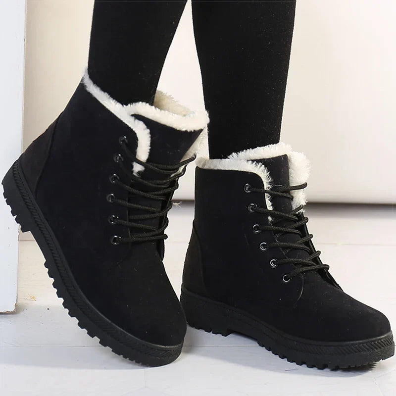 Bottes d'hiver pour femmes doublées de laine polaire - Bottines à lacets chaudes