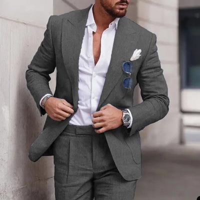 Costume de mariage 2 pièces en lin pour hommes - boutonnage simple