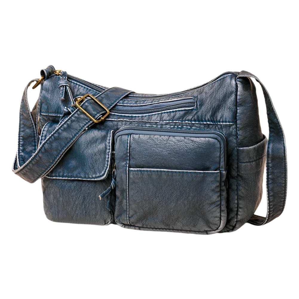 Femme - Sac à bandoulière - Cuir vintage multi-poches