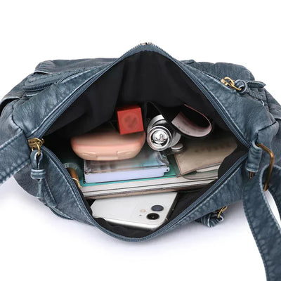 Femme - Sac à bandoulière - Cuir vintage multi-poches
