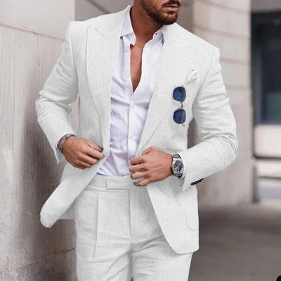 Costume de mariage 2 pièces en lin pour hommes - boutonnage simple
