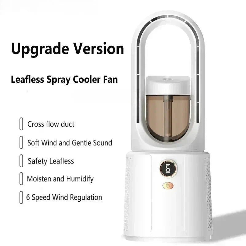 Ventilateur de chambre à coucher sans feuilles avec refroidissement par pulvérisation & veilleuse - Mini-refroidisseur d'air silencieux pour un meilleur sommeil en été