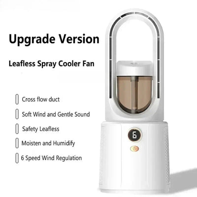Ventilateur de chambre à coucher sans feuilles avec refroidissement par pulvérisation & veilleuse - Mini-refroidisseur d'air silencieux pour un meilleur sommeil en été