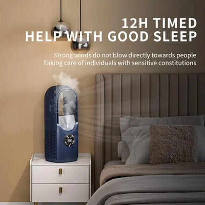 Ventilateur sans pales avec humidificateur & lumière RGB - Silencieux & sans fil pour la maison & les voyages