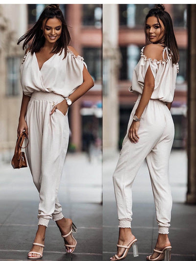 Emma Combinaison décontractée off-shoulder avec détails à volants