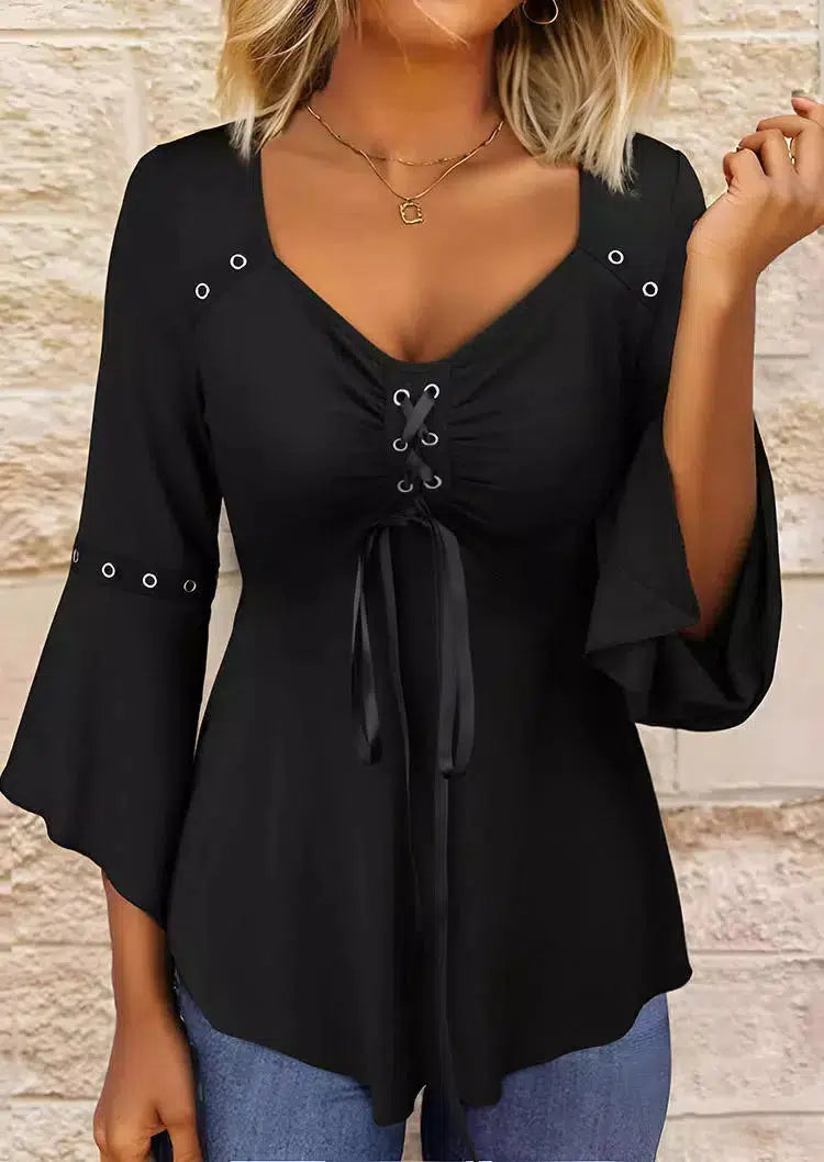Top noir uni avec col en V
