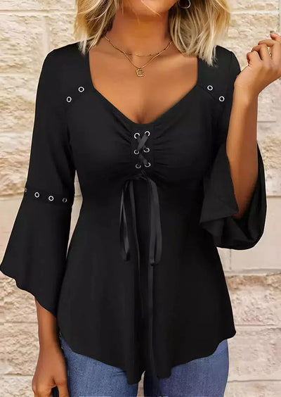 Top noir uni avec col en V
