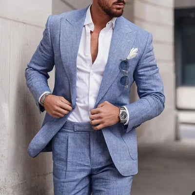 Costume de mariage 2 pièces en lin pour hommes - boutonnage simple
