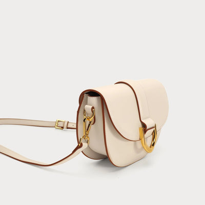 sac a main rond beige et liseret marron