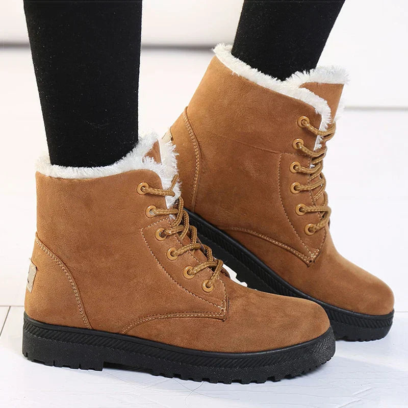 Bottes d'hiver pour femmes doublées de laine polaire - Bottines à lacets chaudes