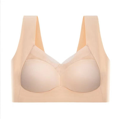 Soutien-gorge beige sans couture, design confortable, bretelles larges, idéal pour un maintien optimal et discret sous les vêtements.