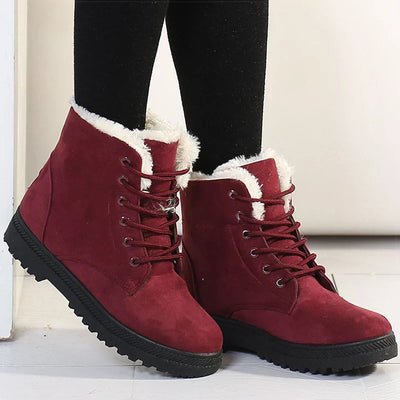 Bottes d'hiver pour femmes doublées de laine polaire - Bottines à lacets chaudes