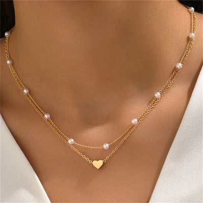 Lily | 3-layer gold and silver necklace with heart or cross pendant