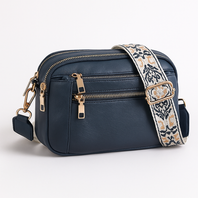 Blue Bohemian Style Vegan Leather Shoulder Bag