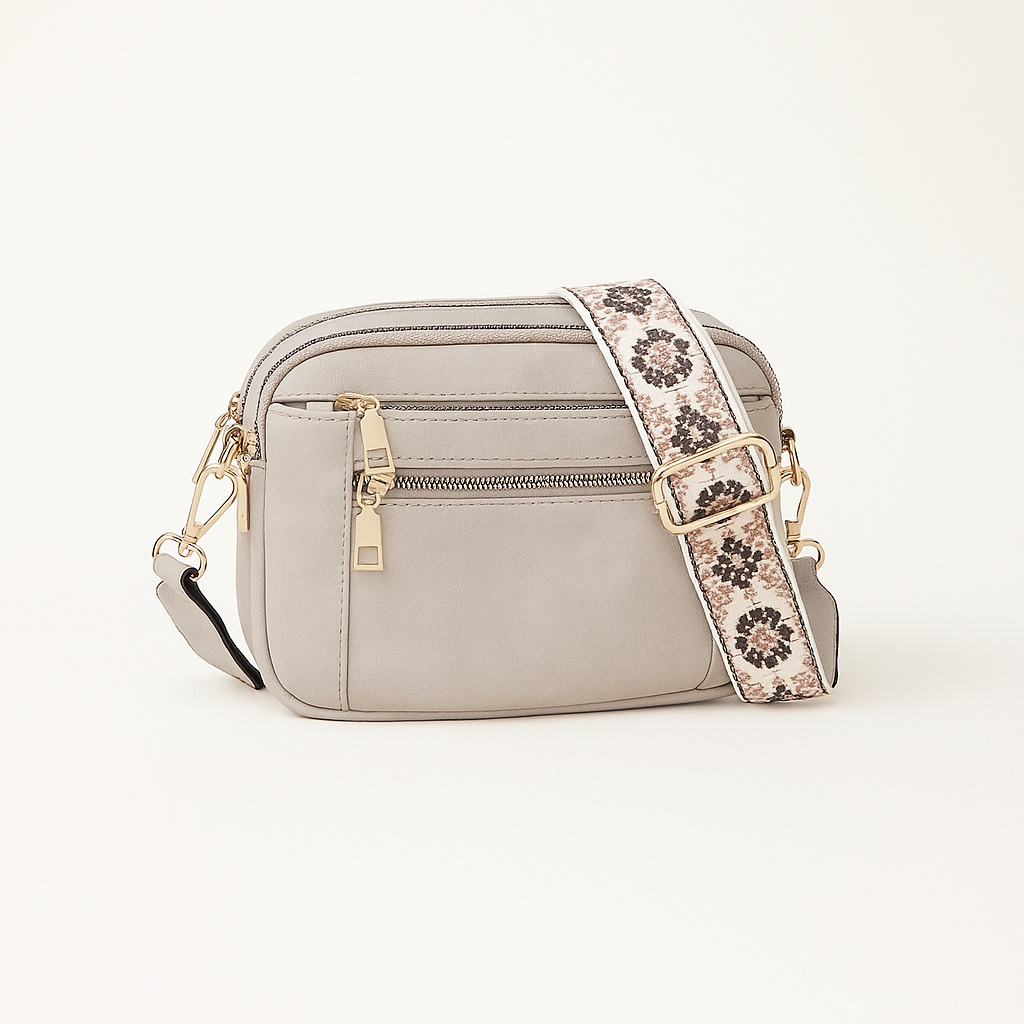 Light Gray Bohemian Style Vegan Leather Shoulder Bag