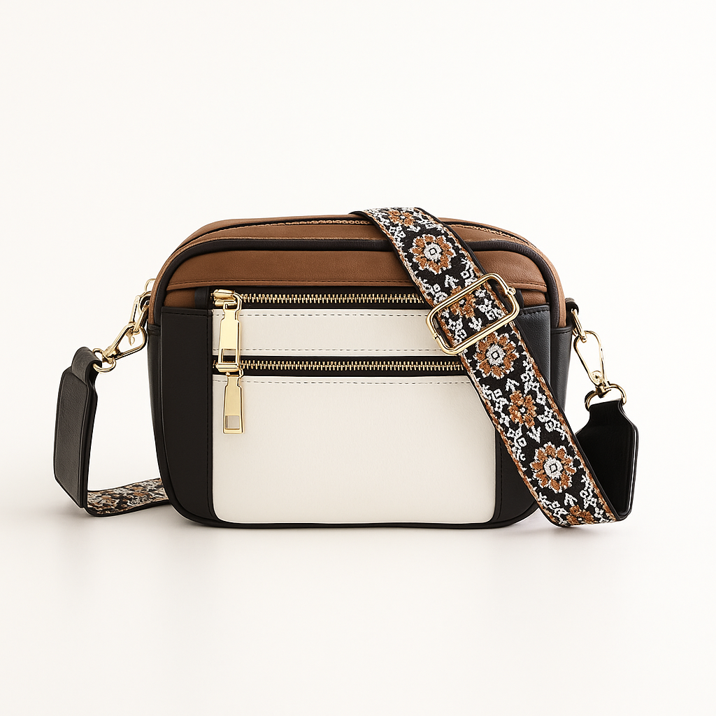 White Black Bohemian Style Vegan Leather Shoulder Bag