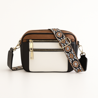 White Black Bohemian Style Vegan Leather Shoulder Bag