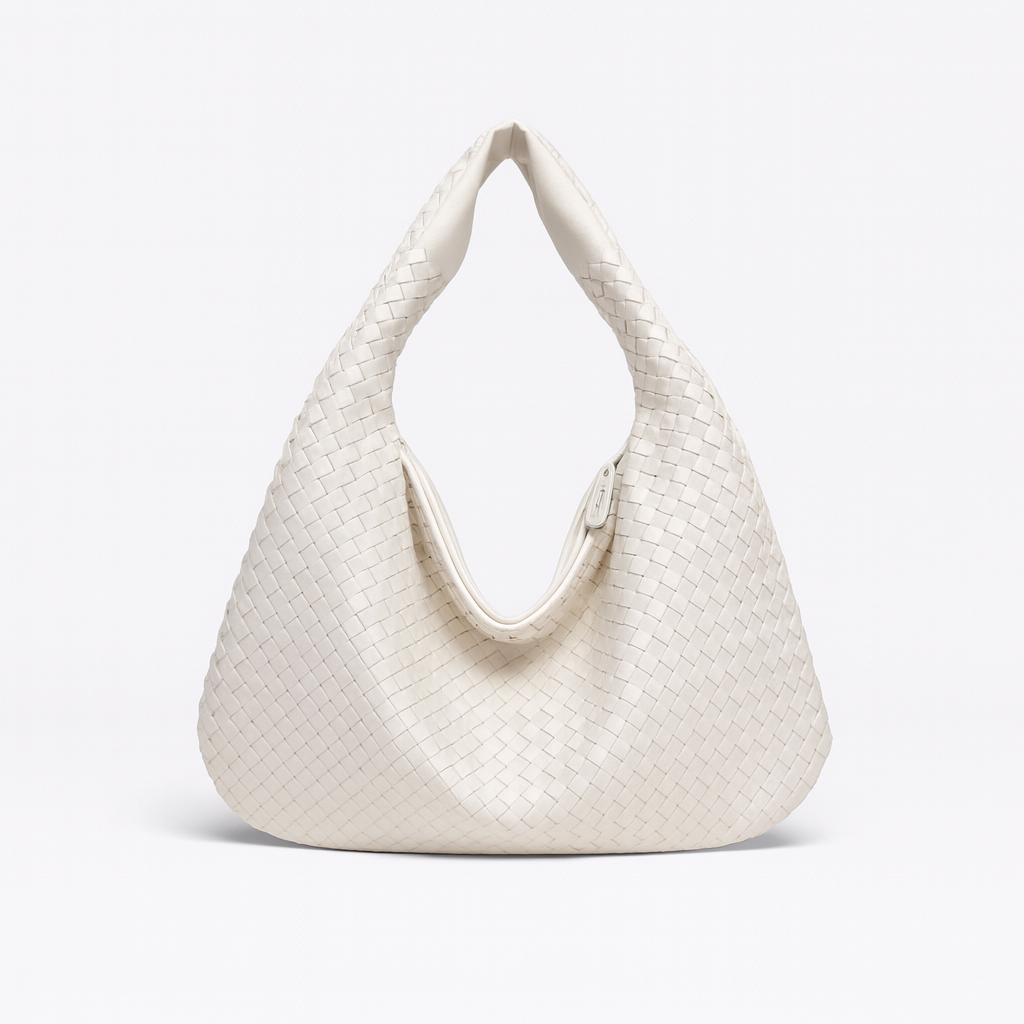 White Beige Woven shopping bag
