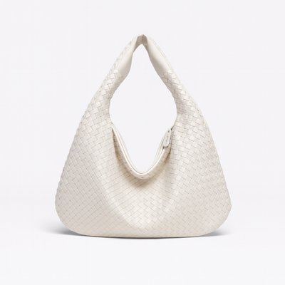 White Beige Woven shopping bag