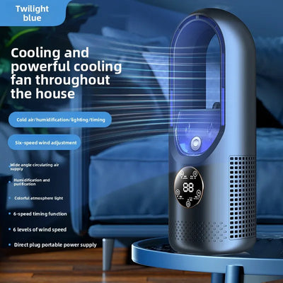 Ventilateur sans pales avec humidificateur & lumière RGB - Silencieux & sans fil pour la maison & les voyages