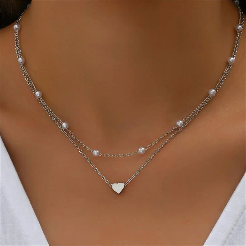 Lily | 3-layer gold and silver necklace with heart or cross pendant