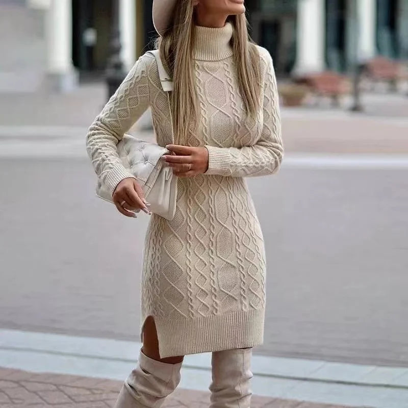 Robe femme en tricot avec col haut