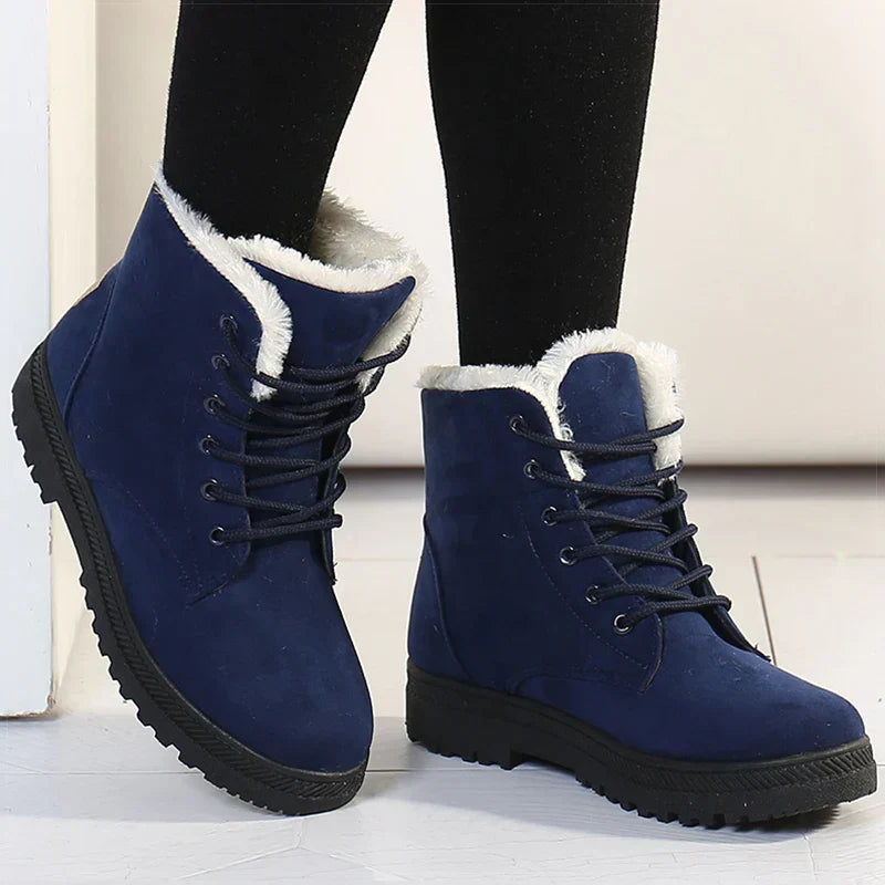 Bottes d'hiver pour femmes doublées de laine polaire - Bottines à lacets chaudes