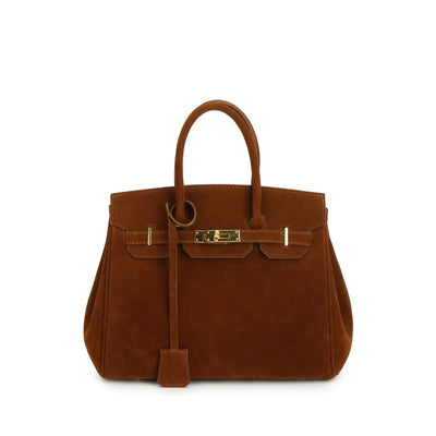 Sac à bandoulière Kelly en daim avec quincaillerie dorée