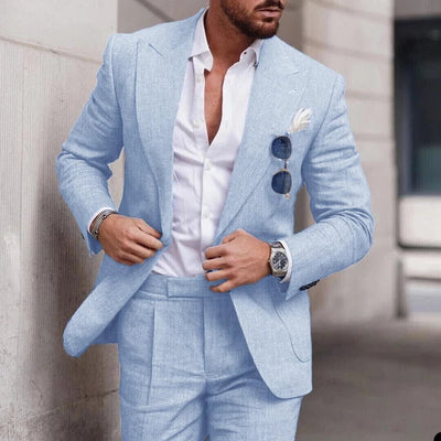 Costume de mariage 2 pièces en lin pour hommes - boutonnage simple