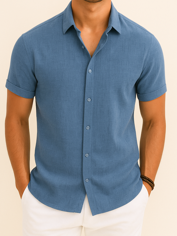 Chemise en lin à manches courtes pour hommes