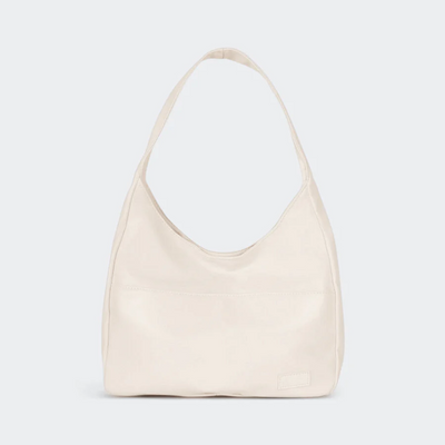 Sac à main en cuir beige minimaliste avec anse unique, design élégant et moderne, parfait pour un usage quotidien ou une tenue chic.