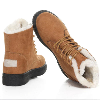 Bottes d'hiver pour femmes doublées de laine polaire - Bottines à lacets chaudes