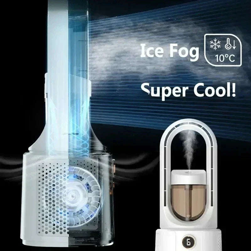 Ventilateur de chambre à coucher sans feuilles avec refroidissement par pulvérisation & veilleuse - Mini-refroidisseur d'air silencieux pour un meilleur sommeil en été