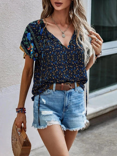 Blouse boho Kataleya femme manches courtes fluide polyvalente estivale