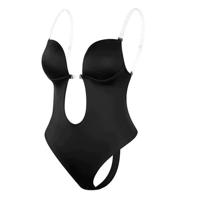 Body noir avec bretelles blanches, design découpé, style moderne et élégant, lingerie féminine tendance, idéal pour la mode estivale.