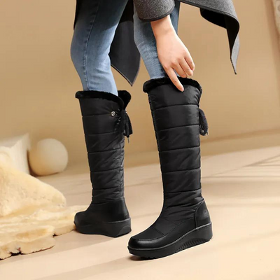 Bottes d'hiver pour femmes avec doublure en fourrure - à hauteur du genou et chaudes pour les jours de neige